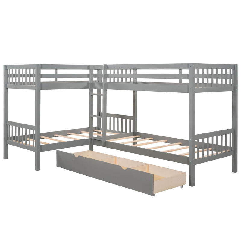 Twin L Shaped Bunk Bed With Drawers