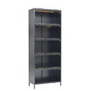 Modern Steel Display Cabinet With Glass Doors And LED Lights, 5 Tier Steel Barrister Bookcase For Home Or Office - Black