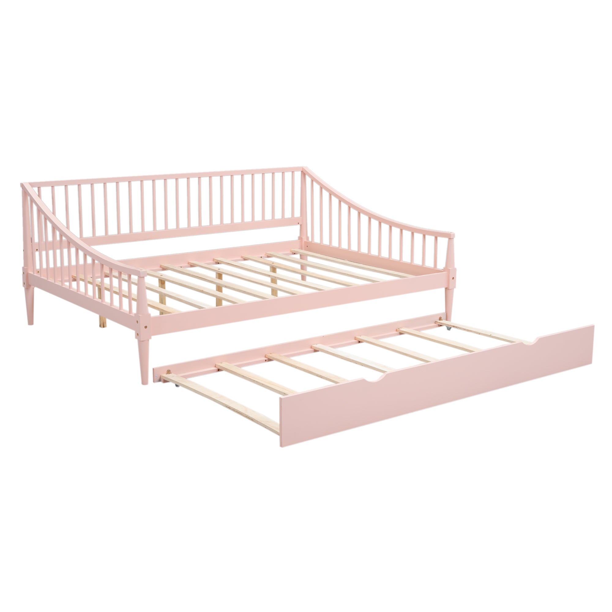 Full Size Daybed with Trundle and Support Legs, Pink - Atlantic Fine Furniture Melbourne FL