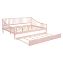Full Size Daybed with Trundle and Support Legs, Pink
