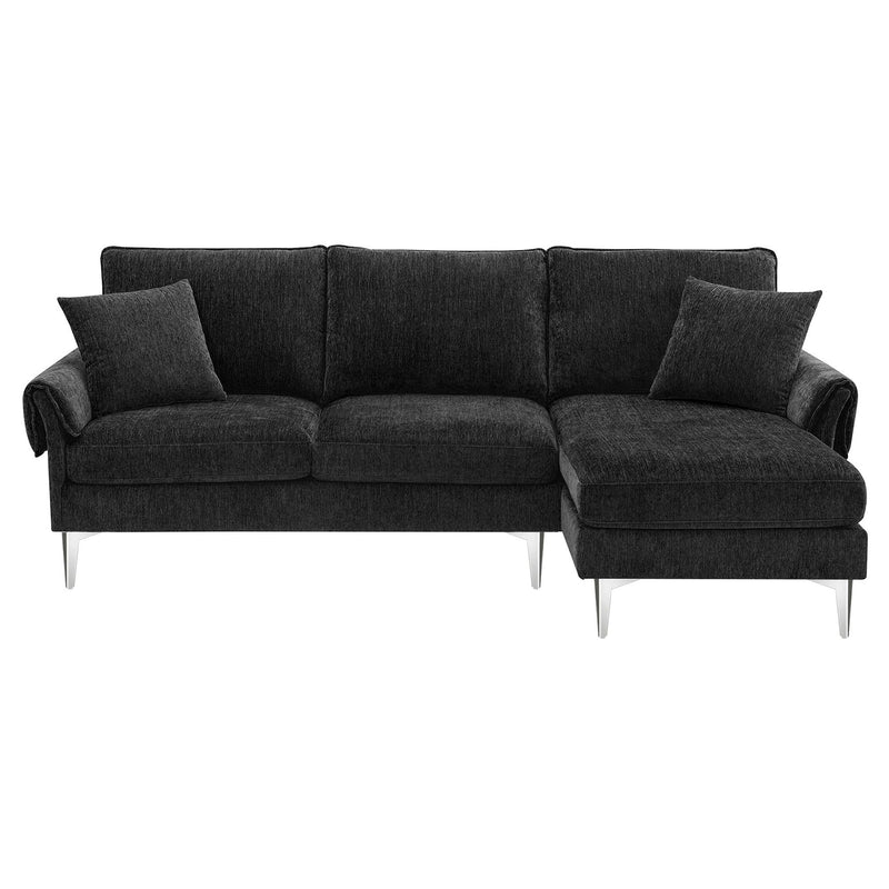 Modern Chenille L-Shaped Sofa With Reversible Lounge, Convertible Sectional Couch Set, 4 Seat Indoor Furniture With Reversible Chaise, Fit For Living Room, Apartment (2 Pillows)