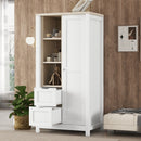 Modern Bedroom Storage Wardrobe With Hanging Rods, 2 Drawers, Open Shelves, Sliding Door - White