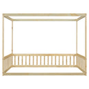 Canopy Frame Floor Bed With Fence, Guardrails