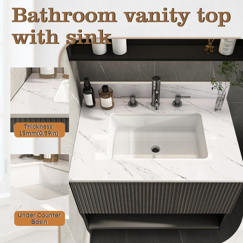Bianco Carrara Venato Elegant Marble Vanity Top, Bathroom Vanity With Undermount Sink, Sintered Stone
