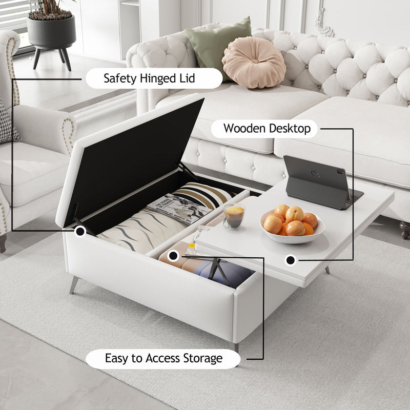 Modern Square Storage Ottoman Coffee Table With Lift-Top Design