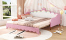 Extending Daybed With LED Lights, Modern Upholstered Princess Daybed With Crown Headboard