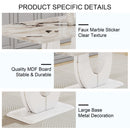 Table and chair set, modern minimalism and luxurious white rectangular pattern dining table.  Soft and comfortable dining chair, for dining room, living room, terrace and kitchen.