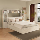 Platform Bed With All In One 2 Nightstand, Storage Shelf And Cabinet Bookcase With 2 Charging Stations