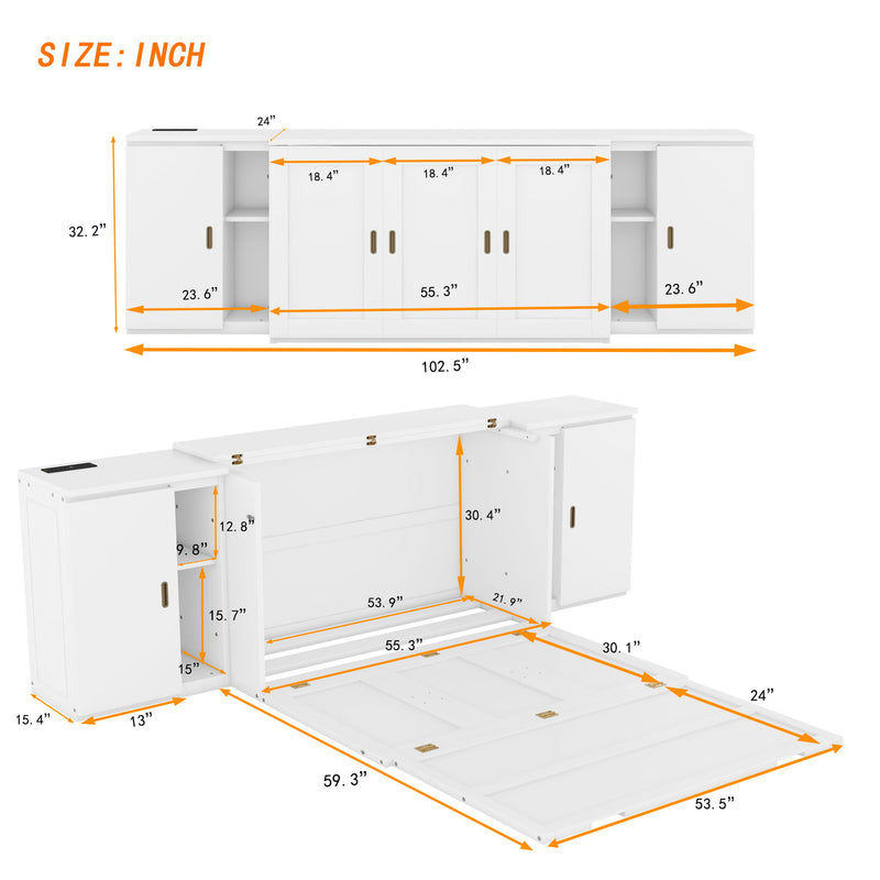 Murphy Bed With Shelves, Cabinets And USB Ports