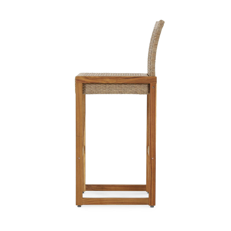 Outdoor Barstool With Rattan Wicker Top (Set of 2) - Brown