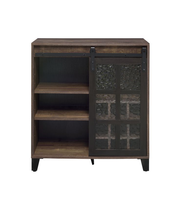 Treju - Wine Cabinet - Obscure Glass, Rustic Oak & Black Finish - Atlantic Fine Furniture Inc