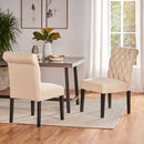 Dining Rolltop Chairs (Set of 2), Upholstered Armless Chair With Wood Leg - Ivory