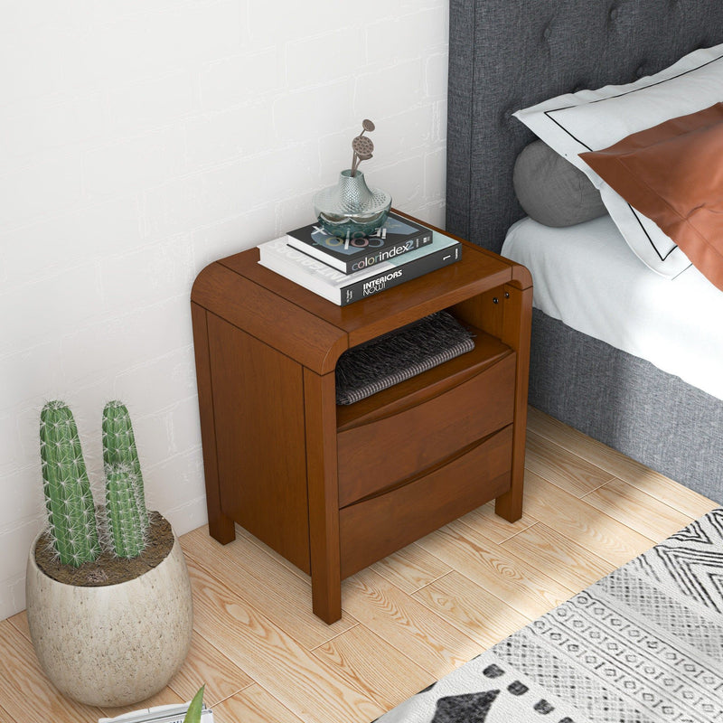Lionel - Mid-Century Modern Nightstand 2 Drawer - Brown