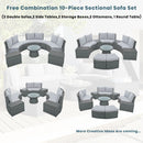 10 Piece Outdoor Sectional Half Round Patio Rattan Sofa Set