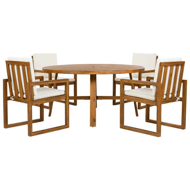 5 Piece Outdoor Patio Dining Set With 4 Armchairs And Table - Beige