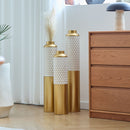 Modern Droplet Shaped Floor Vase Set Honeycomb Design, 3 Piece Metal Decorative Vases For Home Interior Display - Gold / White