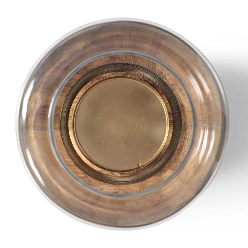 Lippert Boho Handcrafted Mango Wood Hurricane Candle Holder With Tempered Glass And Metal Accents, Large - Natural