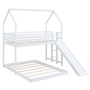 Hearth & Haven - Twin Over Full House Bunk Bed With Slide, Built In Ladder And Full Length Guardrail - White