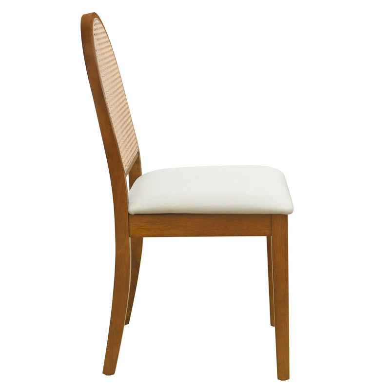 Modern Double Pedestal 6 Piece Dining Table Set, 4 Upholstered Rattan Back Dining Chairs And Bench