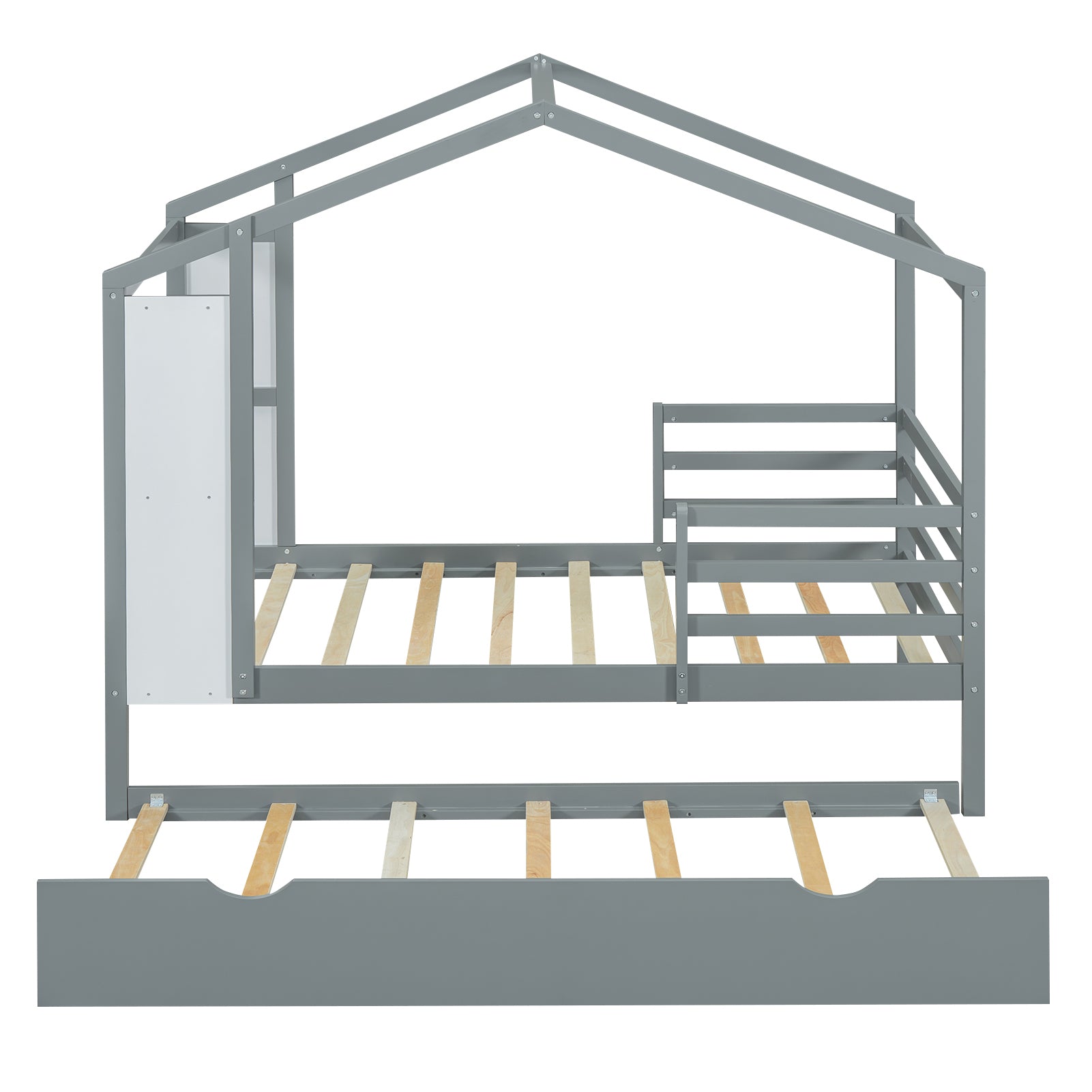 Twin Size Wood House Bed with Fence and Writing Board, Gray - Atlantic Fine Furniture Melbourne FL