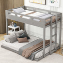 Twin over Full Bunk Bed with Built-in Ladder,Gray