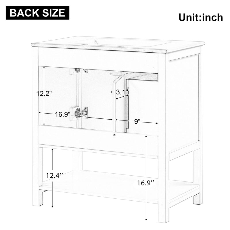 Bathroom Vanity With Sink Top, Bathroom Vanity Cabinet With Two Doors And One Drawer, MDF Boards, Solid Wood, One Package - White