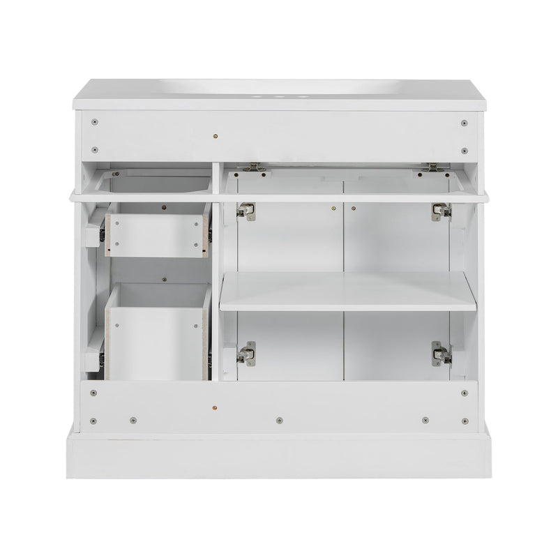 Bathroom Vanity With Resin Sink Combo, Frame Bathroom Storage Cabinet, Freestanding Vanity Set With 3 Drawers & Adjustable Shelf - White