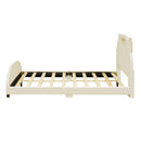 Full Size Upholstered Platform Bed with Bear-Shaped Headboard and Embedded Light Stripe, Velvet, Beige