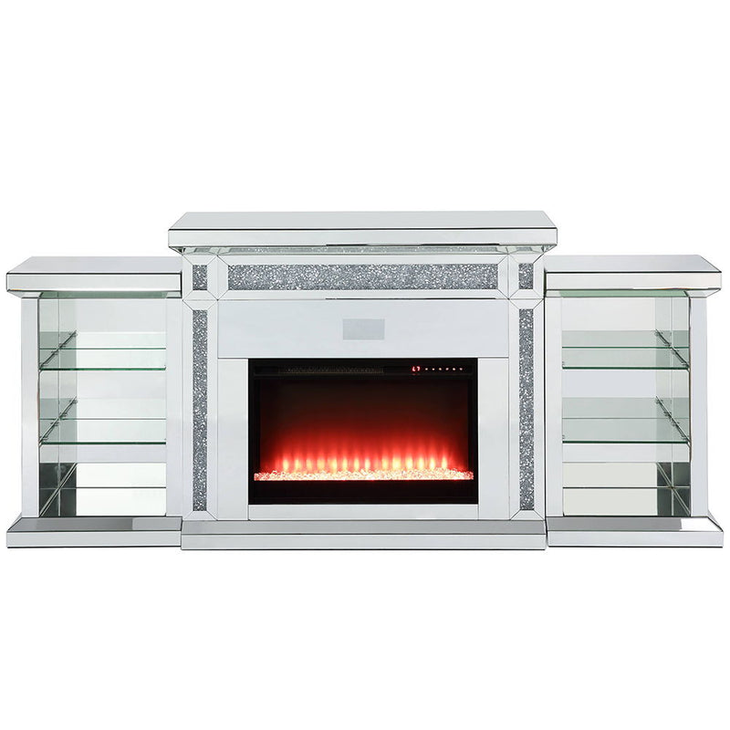 Noralie - Fireplace With LED & Bluetooth - Mirrored & Faux Diamonds