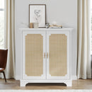 Rattan Decorated Sideboard Buffet Storage Liquor Cabinet - White