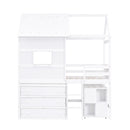 Twin Size House Loft Bed with Storage Desk and 3 Drawer Chest, White