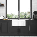 Elegant Farmhouse Style Small Apron Front Ceramic Kitchen Sink 24" Single Bowl Reversible Design - White