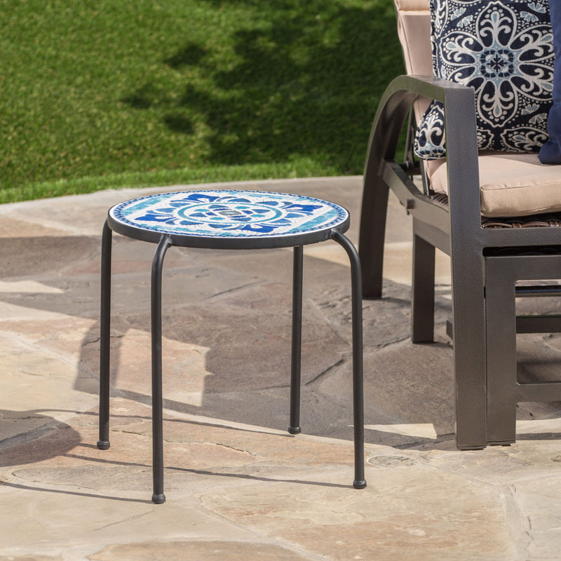 Skye - End Table - White / Blue