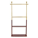 Hanger Double Layer Coat Rack With Solid Wood Partition - Gold / Walnut