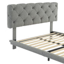 Full Size Upholstered Bed with Light Stripe, Floating Platform Bed, Linen Fabric,Gray