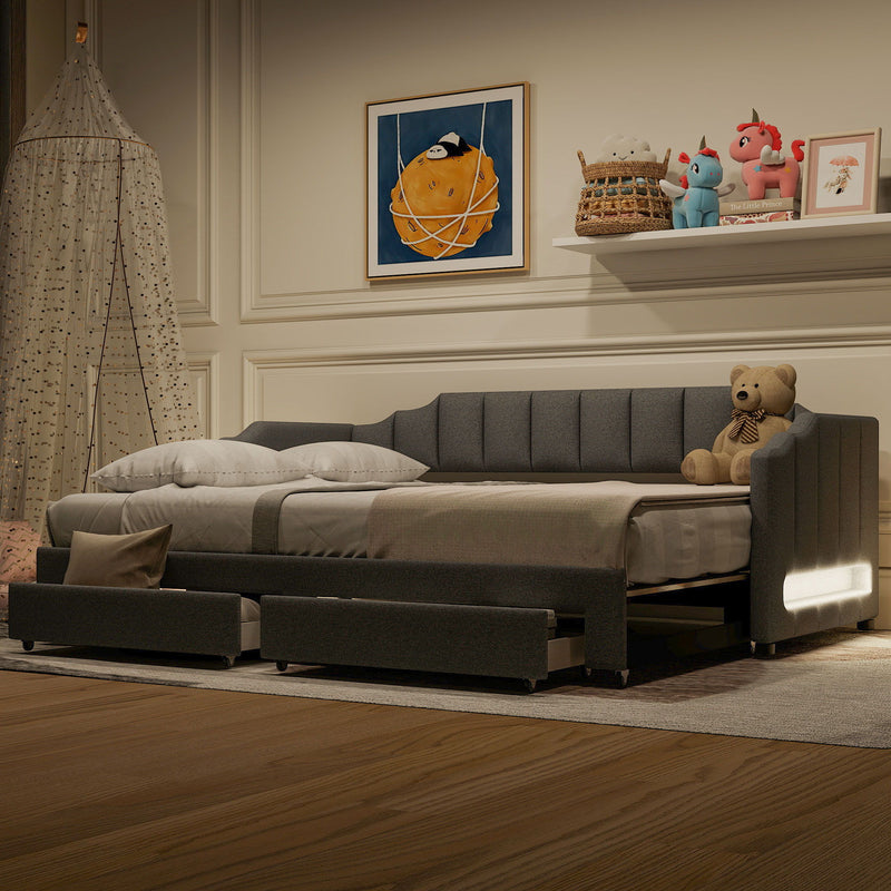 Extendable Daybed With LED Light And 2 Storage Drawers