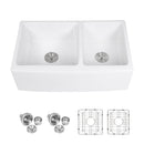 Sink 33" Double Bowl 60 / 40 Kitchen Sink With Deep Basin And Grids - White