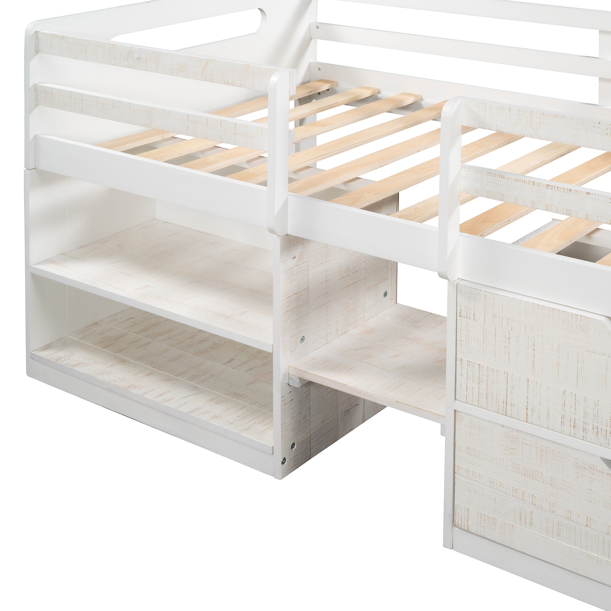 Twin size Loft Bed with Two Shelves and Two drawers (Antique White) - Atlantic Fine Furniture Melbourne FL