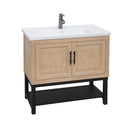 Modern Freestanding Bathroom Vanity With Ceramic Sink, Hot And Cold Faucet, Storage Cabinet & Open Shelf