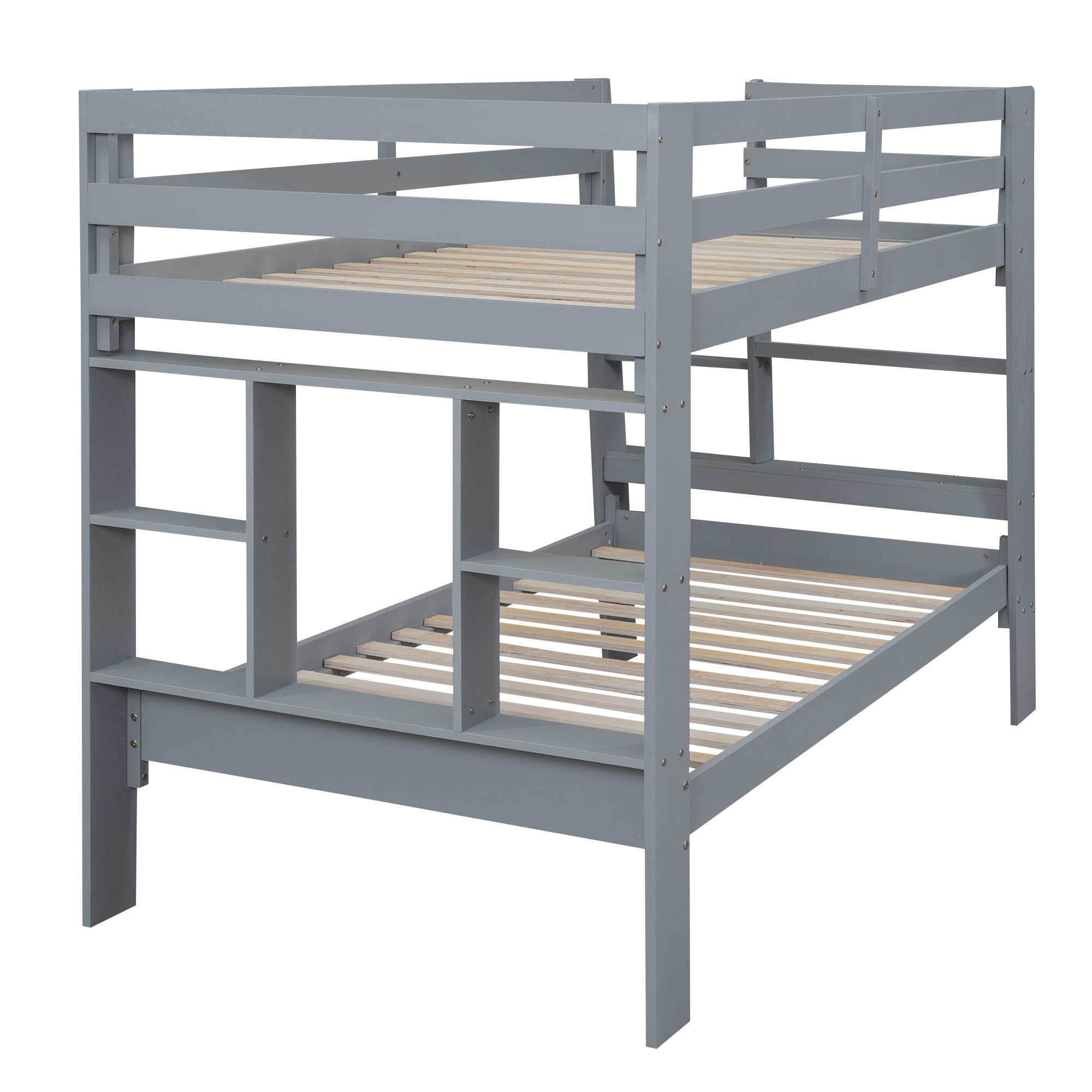 Twin over Twin Bunk Bed with Shelves and Built-in Ladder, Gray - Atlantic Fine Furniture Melbourne FL
