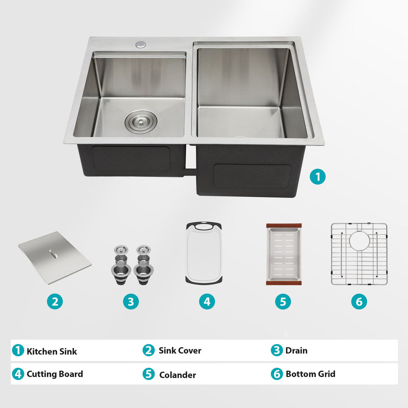 Outdoor Double Bowl Drop In Sink With Workstation - Brushed Nickel