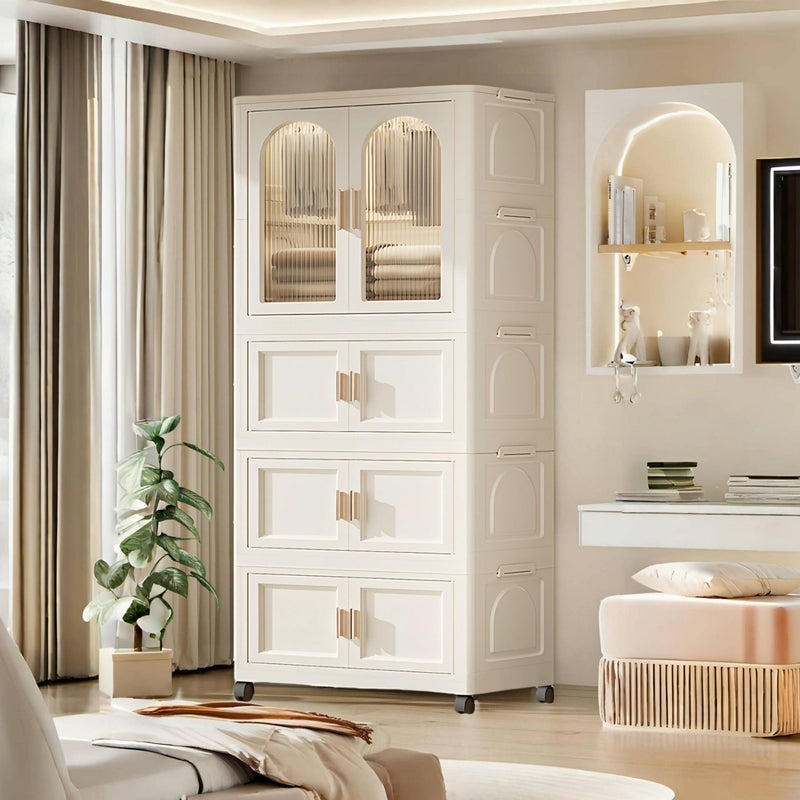 Folding Wardrobe Cabinet With Magnetic Doors, Wheels And Hangers