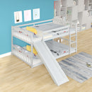 Full over Full Bunk Bed with Slide and Ladder in White Color