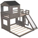 Loft Bunk Bed With Playhouse, Farmhouse, Ladder, Slide And Guardrails