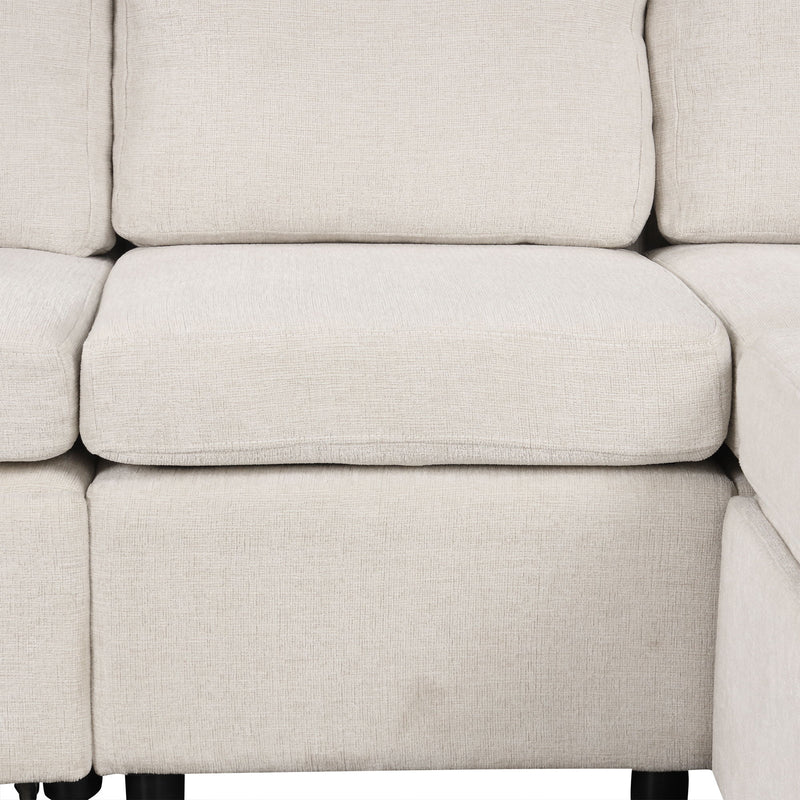 Modern U-Shaped Sectional Sofa Convertible Pull-Out Sofa Bed With USB Ports And Cup Holders