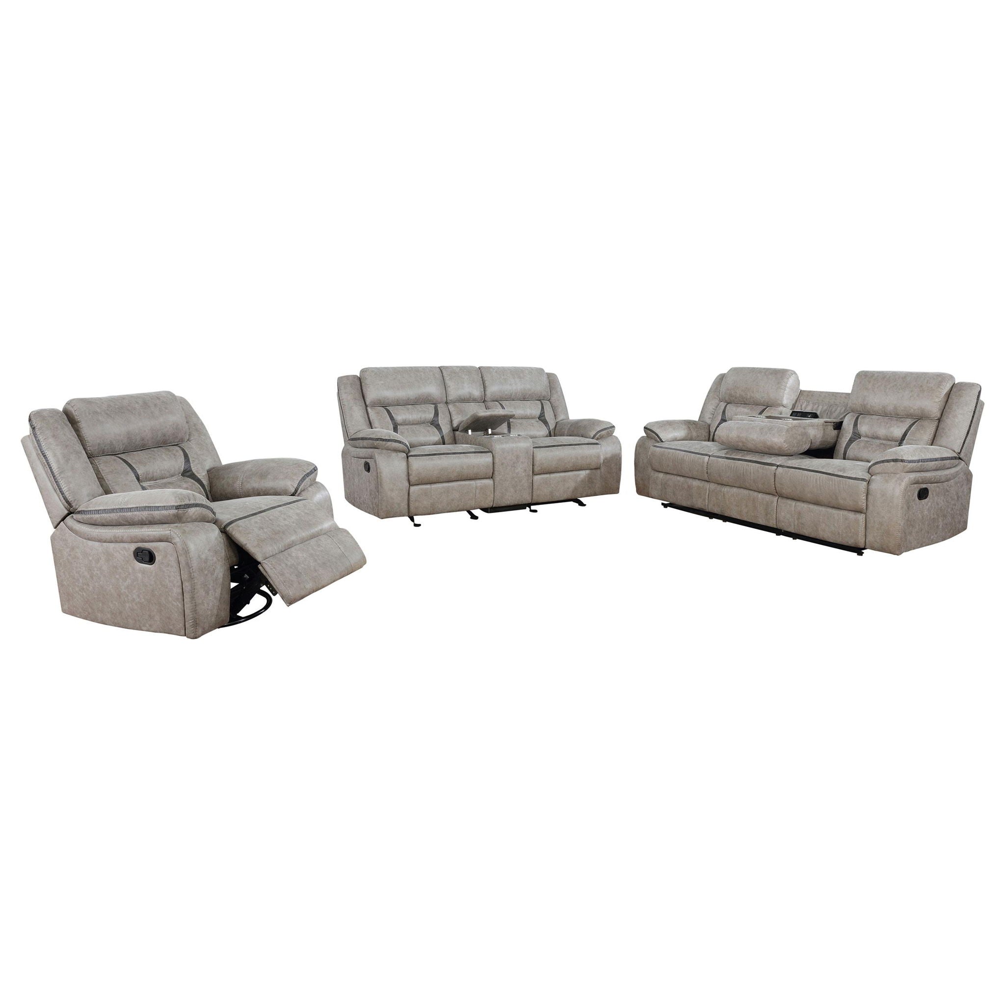 Greer 3-piece Upholstered Reclining Sofa Set Taupe