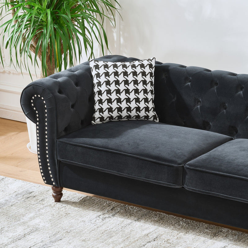 Chesterfield Velvet Upholstery Fabric Sofa With Roll Armrest & Nailhead