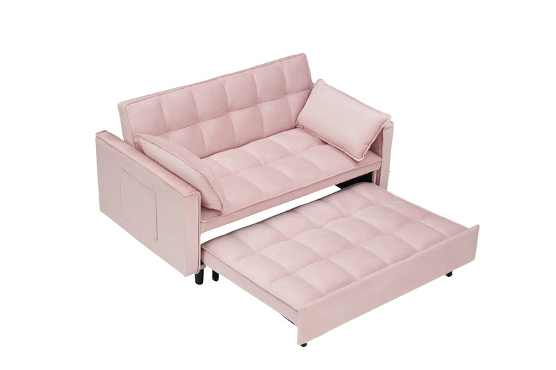 Modern Velvet Sofa, Sofa Pull-Out Bed, Small Love Seat Casual Sofa With Back, With Pillow, Pockets, Living Room Furniture, 3 In 1 Convertible Sleep Sofa Bed