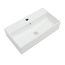 Modern Ceramic Rectangular Wall Mounted Bathroom Sink With Faucet Hole & Overflow