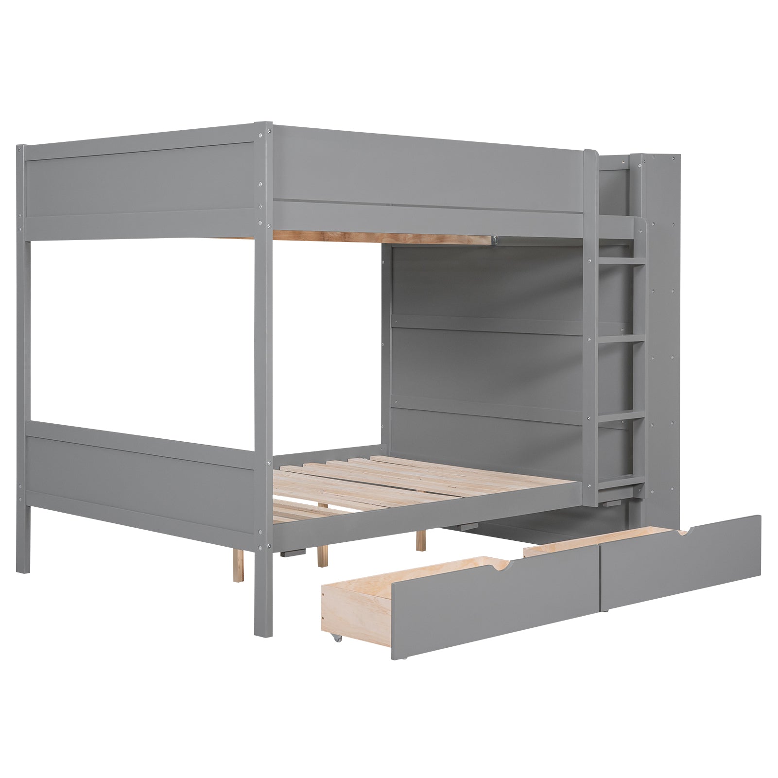 Full over Full Bunk Bed With 2 Drawers and Multi-layer Cabinet, Gray - Atlantic Fine Furniture Melbourne FL